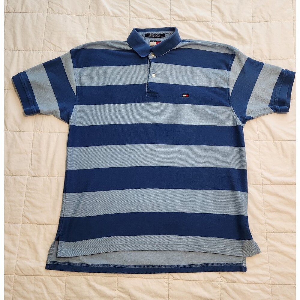 Vintage Tommy Hilfiger Blue Striped Polo, Size Large